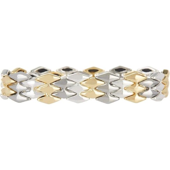 Nine West Boxed Geometric Stretch Bracelet, Silver/Gold/Hematite Tri-Tone - Picture 1 of 3